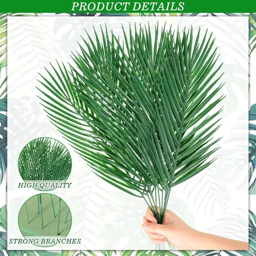 Vista 3 de Jexine 100 hojas de palma de Pascua para el domingo de Ramos, ramas artificiales falsas, tallos de árbol, plantas grandes de vegetación sintética