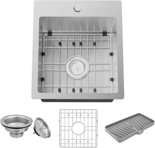 Vista 14 de Fregadero de cocina negro, fregadero de barra de acero inoxidable de 15 x 17 pulgadas, fregadero de cocina pequeño, elección ideal para espacios