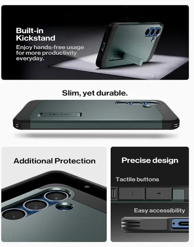 Vista 7 de Spigen Funda para Galaxy S25, Tough Armor MagFit [Kickstand] [Compatible con MagSafe] [Protección de grado militar] - Abyss Green Abyss Verde
