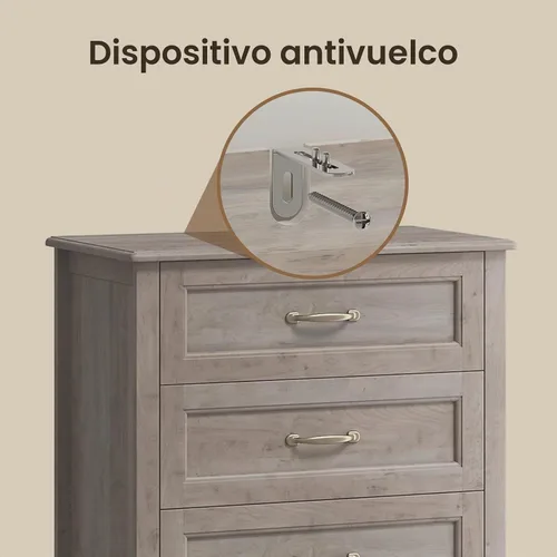 Vista 6 de Gizoon Cómoda de 5 cajones, armario de almacenamiento de madera gris ceniza para dormitorio, armario de almacenamiento de gran capacidad de 43.3