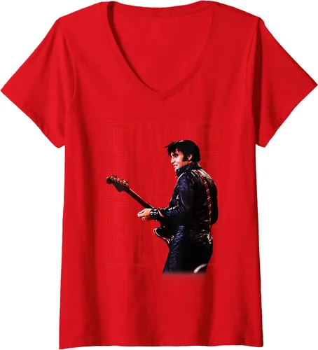 Vista 5 de Camiseta con cuello en V oficial de Elvis Presley 68 Comeback Special para mujer Negro