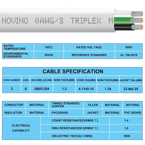 Vista 5 de Cable marino de calibre 6, cable de grado marino de 6 AWG, cable de cobre estañado triple 6/3, cable de cobre sin oxígeno de calibre 6