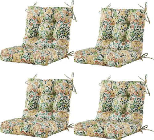 Vista 20 de BLISSWALK Cojines para sillas de exterior, 40 x 20 x 4 pulgadas, cojín de mimbre grueso con respaldo bajo y lazos para muebles de patio, floral