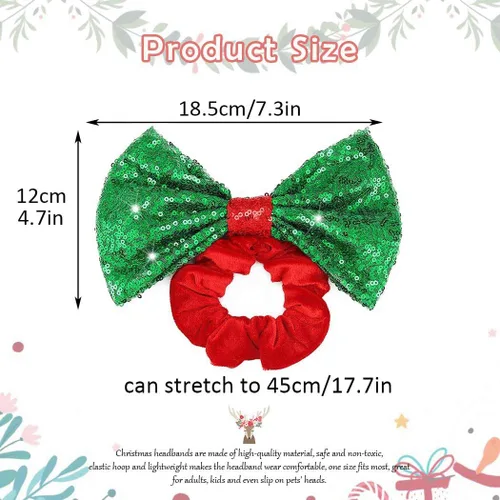 Vista 6 de CAKURE Coleteros para el cabello con lazo de Navidad, lazos verdes para el cabello, terciopelo rojo, banda elástica para el cabello, soporte