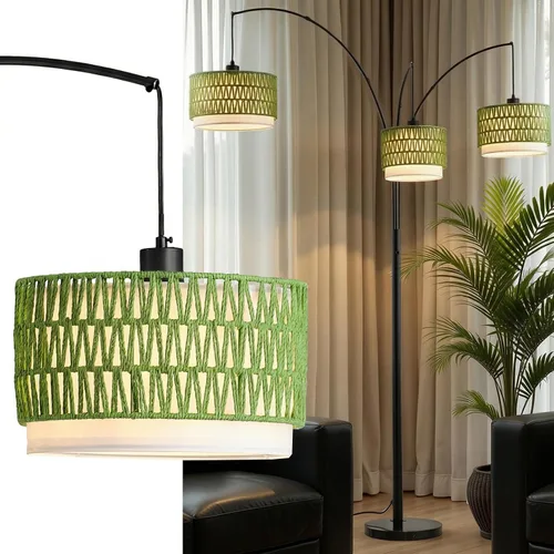 Vista 13 de Lámpara de pie de ratán para sala de estar, lámpara de pie boho de 80 pulgadas de altura con interruptor giratorio, lámpara de arco de 3 luces