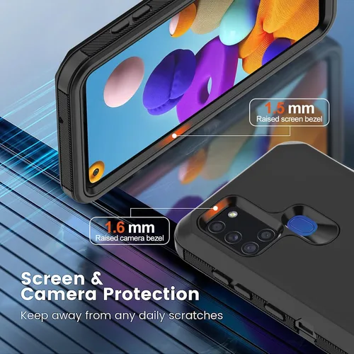 Vista 3 de Funda para Galaxy A21s versión de EE. UU., carcasa de cuerpo completo A21s con protector de pantalla integrado, funda de protección híbrida de tres