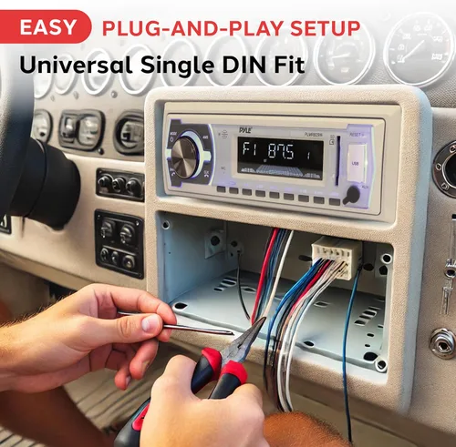 Vista 5 de Pyle Marine Bluetooth Estéreo Radio - Sistema de Receptor de Radio para Barco de 12v Estilo DIN Único en el salpicadero con Micrófono Integrado, LCD
