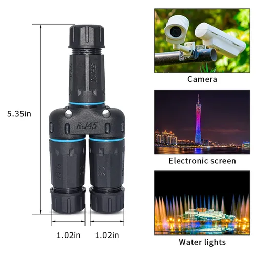 Vista 6 de ZUZONG IP68 Conector acoplador divisor RJ45 impermeable, conector Ethernet impermeable divisor de 1 entrada y 2 salidas IP68 conector de cable LAN