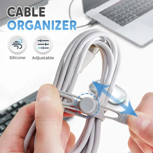 Vista 2 de Reusable Silicone Cable Organizer, Cord Holder Wire Ties for Bundling Charger Cables, Home Office Travel Gadgets (Green-5pc)