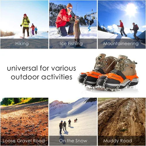 Vista 5 de Crampones para la nieve o el hielo, mejor tracción, buen agarre para botas, para hombre o mujer, antideslizantes, con 19 puntas de acero inoxidable