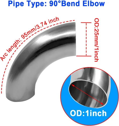 Vista 3 de 1 Inch 90 Degree Mandrel Bend Elbow SS304 Stainless Steel Bend Tube Exhaust Elbow Pipe for Car Modified Exhaust System 1" Piping Silver Tone (4PCS)