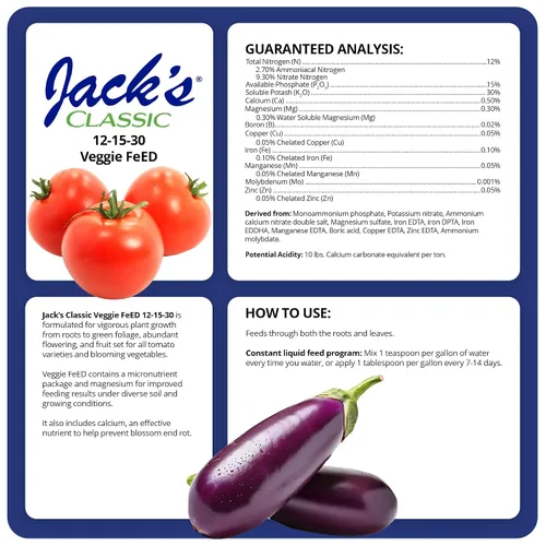 Vista 3 de Jack's Classic 12-15-30 Fertilizante soluble en agua para alimentos vegetales con micronutrientes, 1.5 libras, paquete de 2 – Crecimiento de plantas