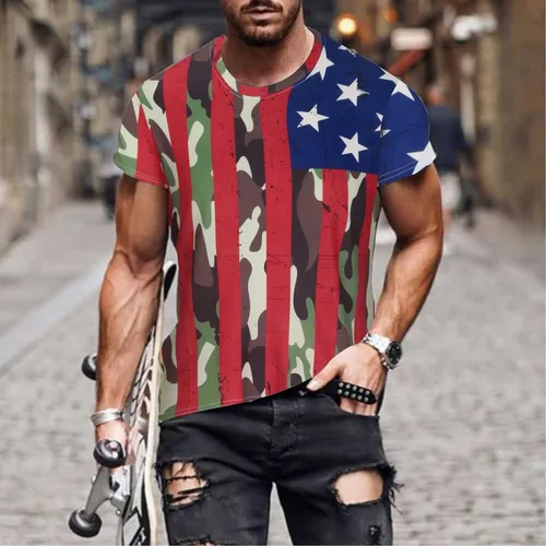 Vista 8 de jsaierl Camisetas de manga corta con bandera de Estados Unidos para hombre, camiseta de manga corta para gimnasio, camiseta de entrenamiento de moda