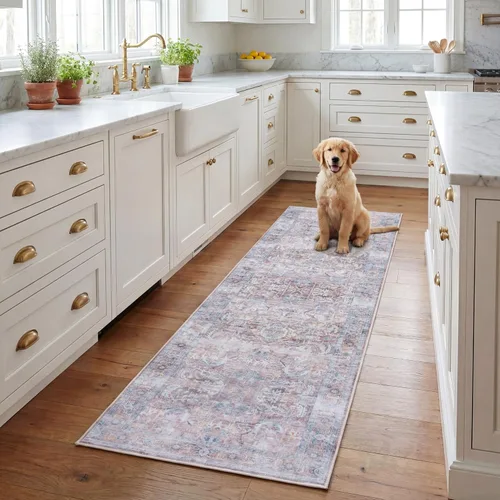 Vista 15 de SAFAVIEH Alfombra lavable Tucson Collection - 2'6" x 4', morado y azul, antideslizante y fácil de limpiar, ideal para sala de estar, dormitorio