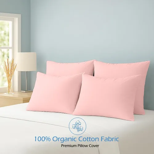 Vista 3 de Comfort Beddings Juego de 4 fundas de almohada estándar, 100% algodón orgánico de 600 hilos, fundas de almohada de algodón rosa rubor, fundas