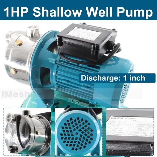 Vista 2 de iMeshbean Bomba de pozo poco profundo HP 750W con tanque de presión 740GPH Bomba de chorro de pozo poco profundo de acero inoxidable y tanque