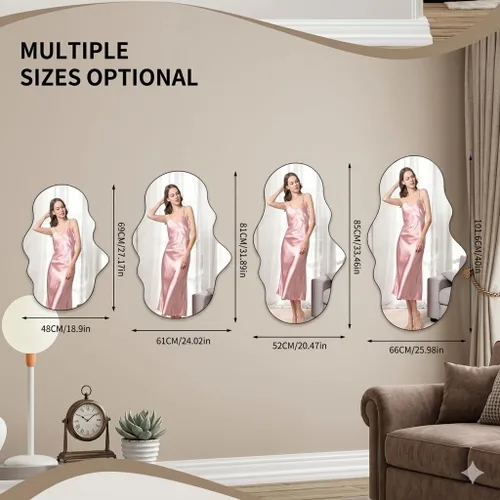 Vista 5 de BST FURNH Espejo de pared de longitud completa para cuerpo, espejo de tocador de piso, sin marco, forma irregular, 28 x 19 pulgadas