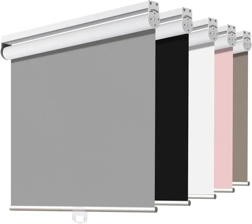 Vista 24 de Joydeco Persianas enrollables 100% opacas sin cordones para ventanas, persianas de parada libre, protección UV, persianas de tejido natural