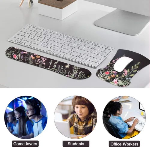 Vista 7 de iCasso Alfombrilla para mouse y reposamuñecas para teclado, reposamuñecas para teclado de computadora, hecha de espuma viscoelástica con soporte