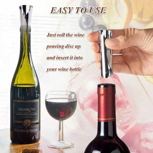 Vista 3 de Disco vertedor de vino, discos de tapón y vertedor de vino plateado, papel de aluminio, reutilizable, disco de vertido de botella de vino, 15