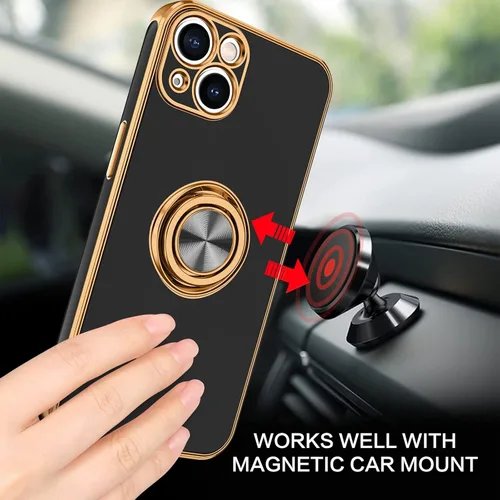 Vista 7 de BENTOBEN Funda para iPhone 13, funda para iPhone 13, ajuste delgado, soporte de anillo de 360°, soporte magnético para automóvil, soporte para Negro