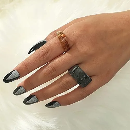 Vista 5 de Anillos gruesos de resina, anillos de resina acrílica, anillos anchos y gruesos para nudillos, anillo de articulación apilable, retro, acrílico