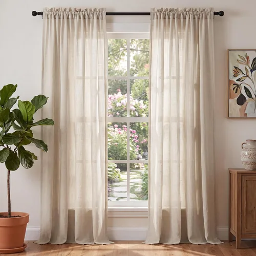 Vista 15 de PrinceDeco - Cortinas de lino de 63 pulgadas de largo para sala de estar, gruesas, de arpillera, con bolsillo para barra, cortinas para ventanas