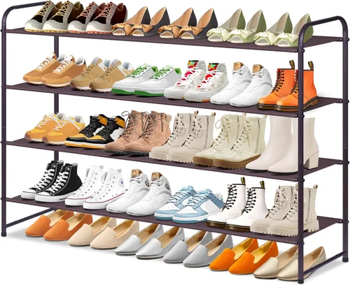 Vista 12 de SLEEPING LAMB Organizador de Zapatos Largo de 2 Niveles para Clóset, Estante de Zapatos Ancho Apilable Sostiene 18 Pares, Estante Bajo de Negro