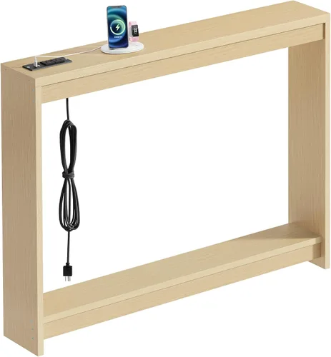 Vista 9 de FAVOOSTY Mesa de sofá de 39.4 pulgadas, mesa de consola estrecha y delgada para sala de estar, pasillo, entrada, mesa decorativa con almacenamiento