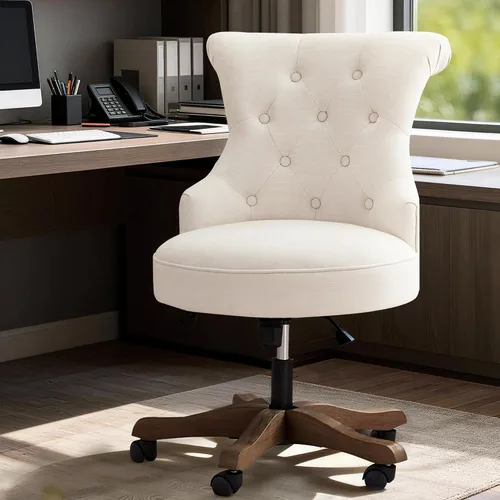 Vista 7 de HUIMO Silla de oficina en casa, sillas de escritorio tapizadas sin brazos con ruedas, altura ajustable, silla de escritorio para computadora