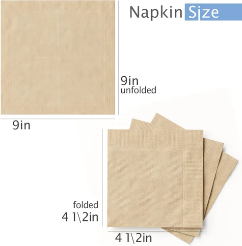 Vista 2 de Paquete de 1000 servilletas de papel kraft natural compostables color marrón – Servilletas pequeñas de 9 x 9 pulgadas para barra y cóctel sin