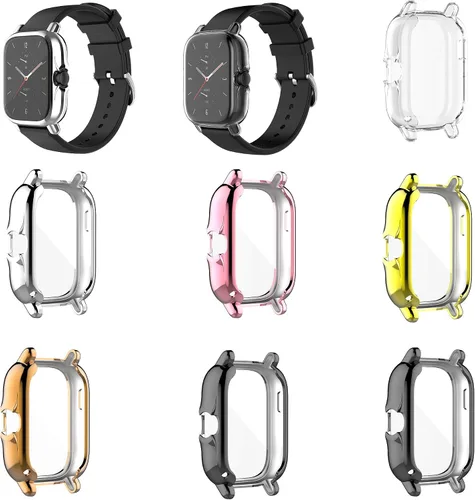 Vista 6 de FitTurn Funda protectora de pantalla compatible con Amazfit GTS 2/GTS3, proceso de chapado completo, color metal, TPU, a prueba de golpes, carcasa