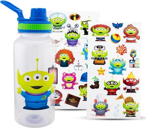 Vista 10 de Silver Buffalo Disney Pixar Up Casa y Globos Botella de Agua de Plástico con Boquilla Giratoria con Calcomanías que Tú Mismo Pegas, 32 Onzas