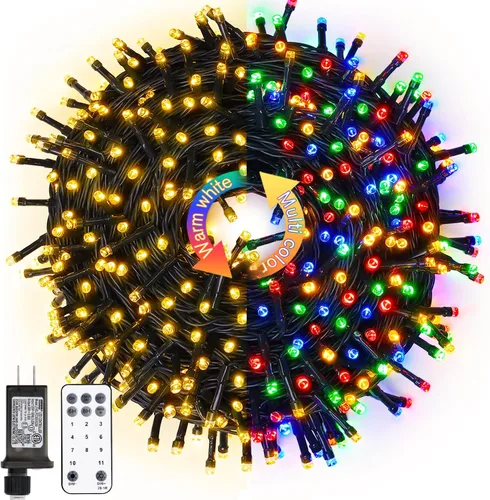Vista 32 de JMEXSUSS Guirnalda de luces de Navidad de 200 LED azules y blancas, 66 pies, de exterior, expansible, para árbol, fiesta o decoración de hogar