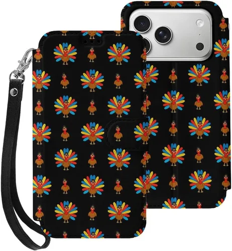 Vista 8 de SWEET TANG Compatible with iPhone 17 Pro Wallet Case Women PU Leather Shockproof Protective Folio Flip Cover (Cute Thanksgiving Turkey Maple Leaf)