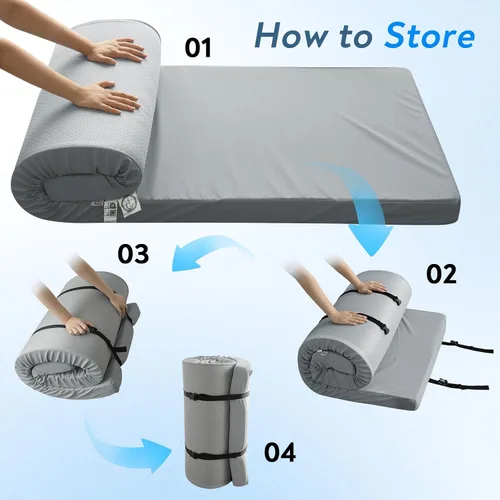 Vista 6 de Almohadilla de espuma viscoelástica para catre de camping, almohadilla para dormir de 3 pulgadas con funda impermeable 72"×24"×3" Non-Slip