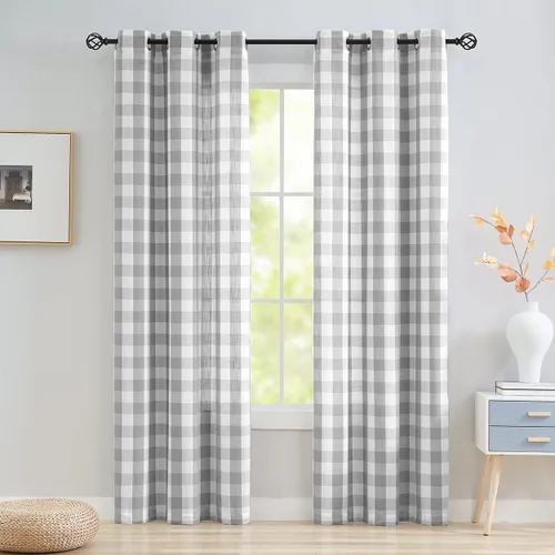 Vista 15 de Jubilantex Paneles de Cortina Semitransparentes a Cuadros Buffalo Blanco y Negro, Cortinas Texturizadas a Cuadros Gingham, Cortinaje, Cortinas