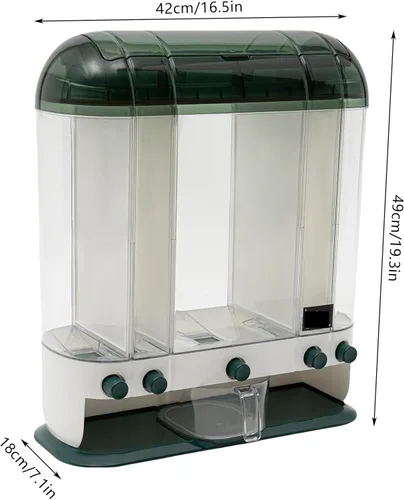 Vista 2 de Dispensador de cereales Dispensador de arroz dispensador de granos secos, dispensador de granos mixtos de 5 compartimentos, deflector de doble capa