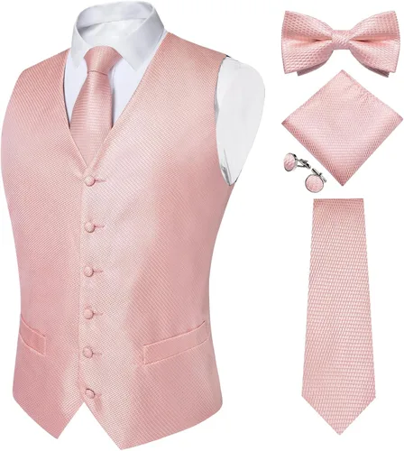 Vista 38 de DiBanGu Conjunto de 5 chalecos de seda con corbata y corbatín para hombre Paisley oro negro