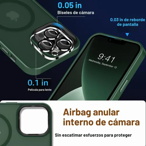 Vista 5 de MOCCA - Funda magnética a prueba de golpes para iPhone 13 Pro Max, color Verde medianoche