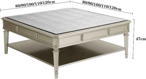 Vista 3 de Mesa de té para sala de estar, mesa de centro retro, mesa cuadrada para sala de estar, mesa de sofá con tapa de espejo y estante de almacenamiento