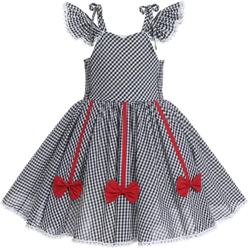 Vista 2 de OBEEII Vestido de Navidad para niños, niñas y mujeres, vestido de fiesta a cuadros y capa de terciopelo a juego para mamá y yo