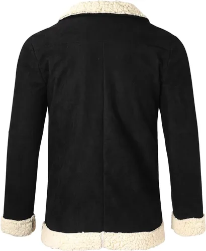 Vista 3 de BIFUTON Abrigos de invierno para hombre, chaqueta vintage de piel sintética con forro de sherpa, abrigos de lana de oveja pesados, chaquetas