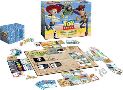 Vista 2 de Disney Pixar Toy Story Cooperative Deck Building Game Juego de mesa familiar con personajes y obras de arte de películas de Toy Story
