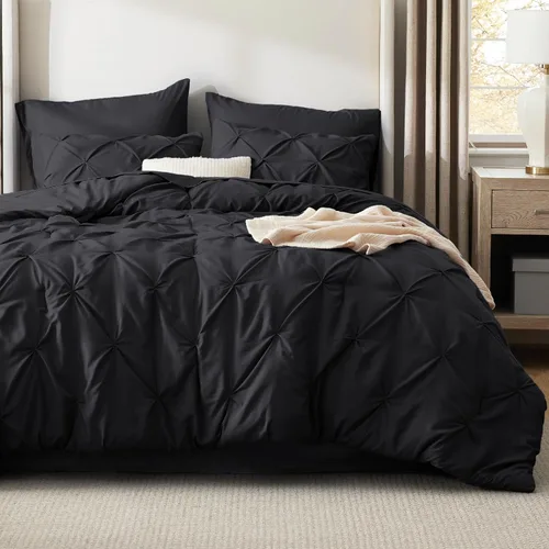 Vista 61 de Bedsure - Juego de edredón tamaño individual gris - Ropa de cama tamaño individual en una bolsa de 5 piezas, juego de cama Pintuck GentleSoft™