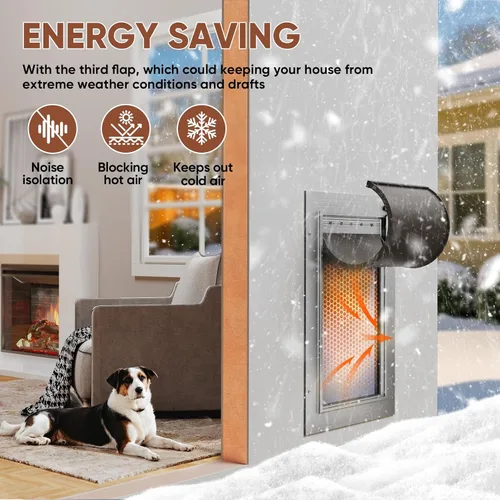 Vista 2 de Puerta de perro grande aislada con 3 solapas para pared, mascotas de hasta 110 libras Rust Proof Aluminum Doggy Door, Heavy Duty Pet Door with