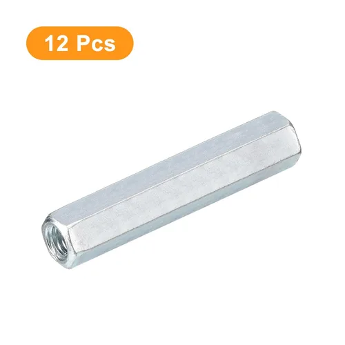Vista 3 de uxcell Tuercas de acoplamiento M6x10x50mm - Acoplador de varilla roscada hexagonal de acero al carbono galvanizado para muebles, electrónico