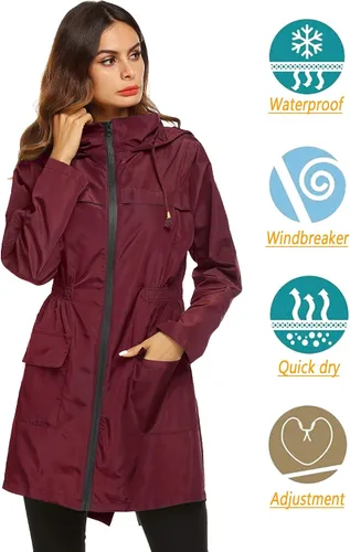 Vista 2 de Lomon - Chaqueta de mujer para la lluvia, impermeable y ligera, con capucha, para exteriores