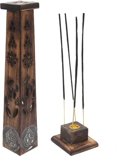Vista 9 de DharmaObjects Madera Artesano Decoración Mesa Incienso Stick Holder Quemador Torre Soporte (Bendición)