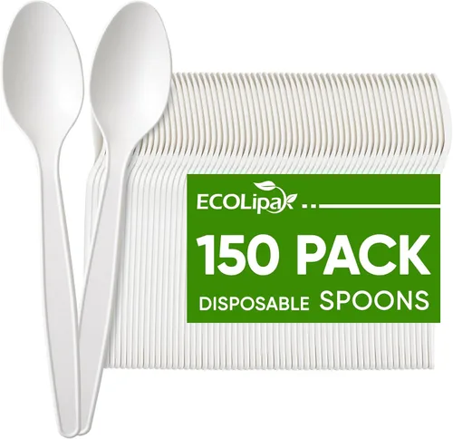 Vista 8 de ECOLipak Juego de cubiertos compostables de 350 piezas, 7 pulgadas, de gran tamaño, biodegradables, desechables, 150 tenedores, 100 cucharas, 100